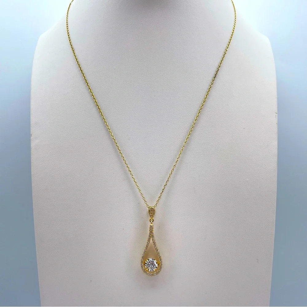 Stunning YGI 925 Gold-Plated Sterling Silver Teardrop Necklace with CZ